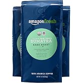 Amazon Fresh Organic Fair Trade Sumatra Ground Coffee, Dark Roast, 12 Ounce (Pack of 3)