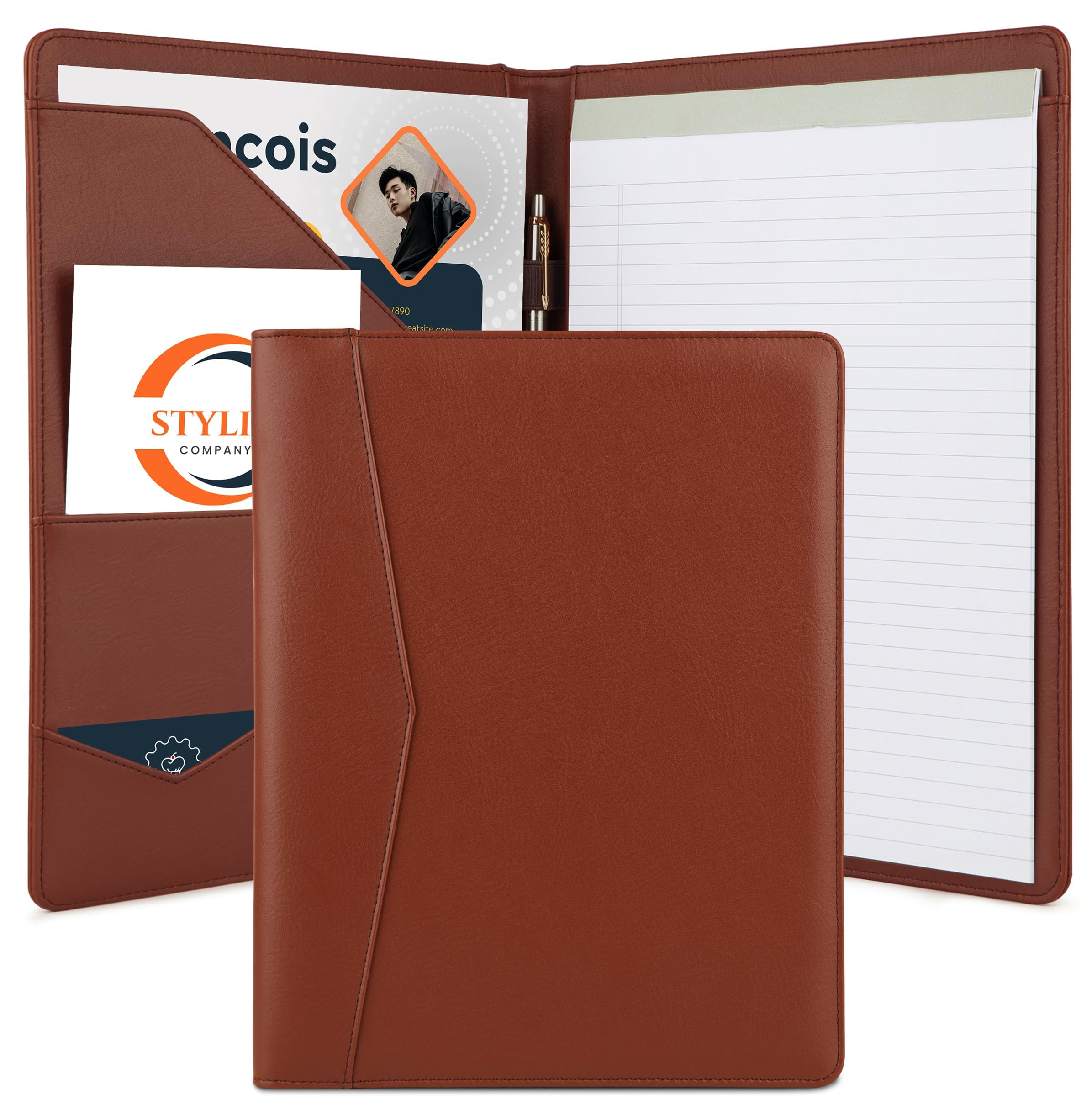 Photo 1 of STYLIO Padfolio Portfolio Organizer Binder (Tan Color) | Interview Resume Folder, Document, Business Card Holder |w/Letter-Sized Notepad | Handsome Brown Faux Leather Folio Matte Finish