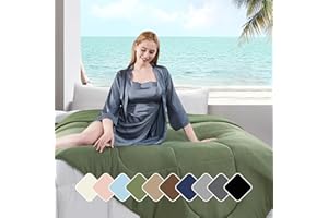 UNIKOME Ice Cooling Comforter Full/Queen - High Q-Max 0.48 Cool to The Touch, Soft Summer Waffle Blanket for Hot Sleepers, All Season Lightweight Duvet Insert, Avocado Green, 90" x 90"