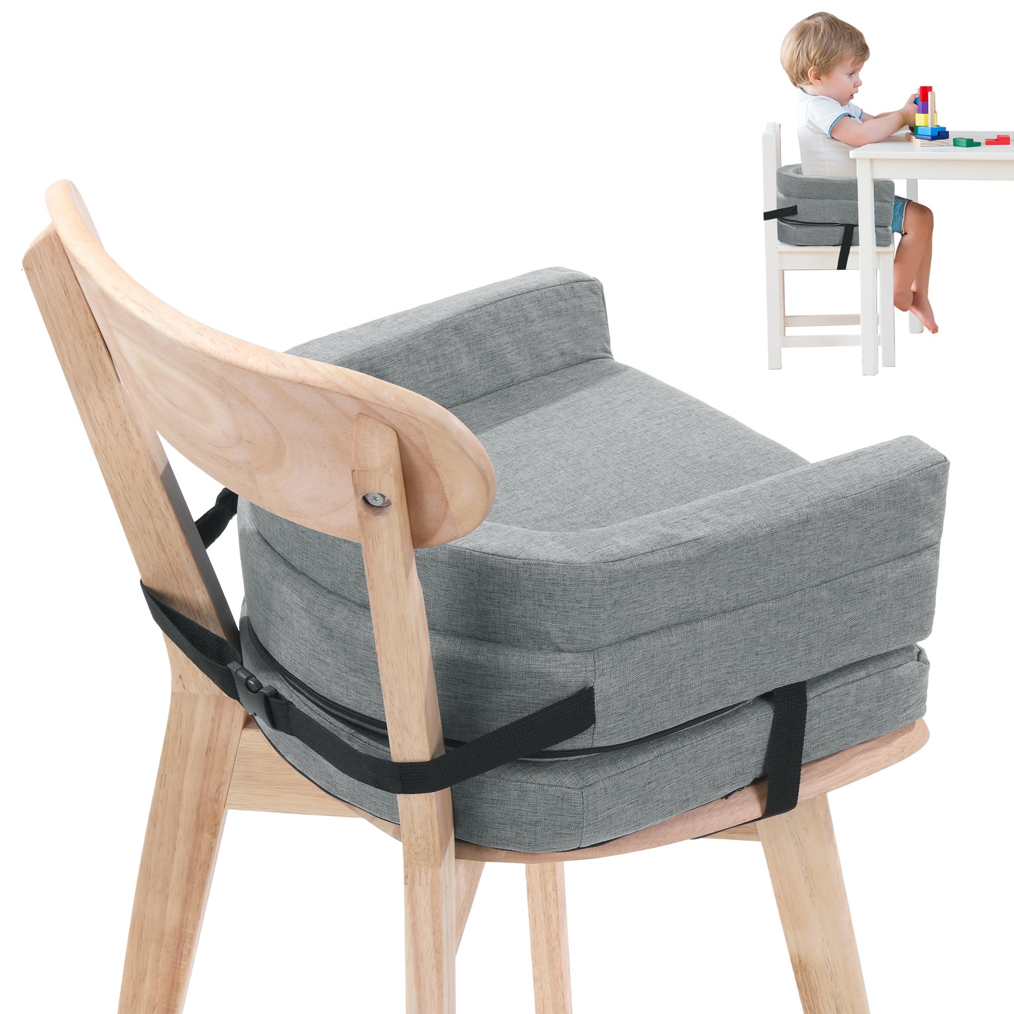 Photo 1 of ROYALAY Toddler Booster Seat for Dining Table, Adjustable Height Booster Seat Pad for Kids Chair, 5.3inch Portable Booster Cushion with Straps, Travel Booster Seats for Baby Child Boys Girls(Grey)
