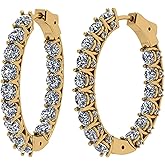 Central Diamond Center Zsa Zsa Oval or Round Hoop Earrings Solid 925 Sterling Silver w/Pure Brilliance Zirconia, Simulated Diamond Hoops