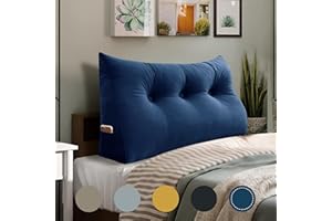 WOWMAX Triangular Headboard Pillow Twin Bed Wedge Pillow for Headboard Large Bolster Pillow for Bed Wedge Pillow Headboard Daybed Pillows with Removable Cover, Velvet (100% Cotton), Deep Blue