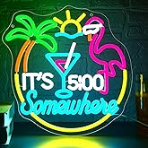 It's 5 o'clock Somewhere Neon Sign for Wall Decor Dimmable Beer LED Light Home Bar Decor Palm Tree Flamingo Neon Signs for Man Cave Garage Beach Party Hotel Beer Gifts for Men Size 13.1*13in(GLNP166)