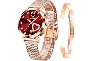 OLEVS Rose Gold Watch for Women Mesh Strap Fashion Dress Hearts Japanese Quartz Waterproof Luminous Ladies Watches Bracelet Sets