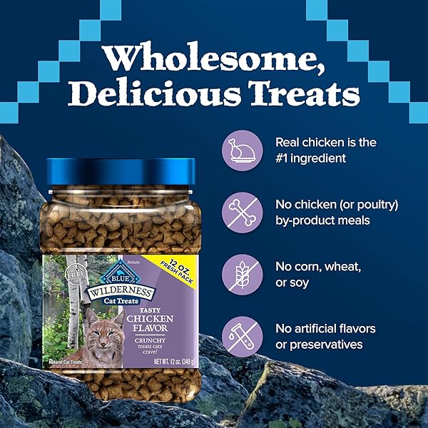 BLUE BUFFALO WILDERNESS CRUNCHY CAT TREATS, GRAIN-FREE TREATS FOR CATS MADE WITH NATURAL INGREDIENTS, GREAT FOR TRAINING, TASTY CHICKEN FLAVOR, 12-OZ. TUB