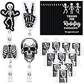 Geyoga Xray Badge Reelsradiology Gifts Bulk Retractable Funny Skeleton ID Holder Clips with Cards Organza Bags for Nurse Doctor Nursing Student(Black,10 Sets)