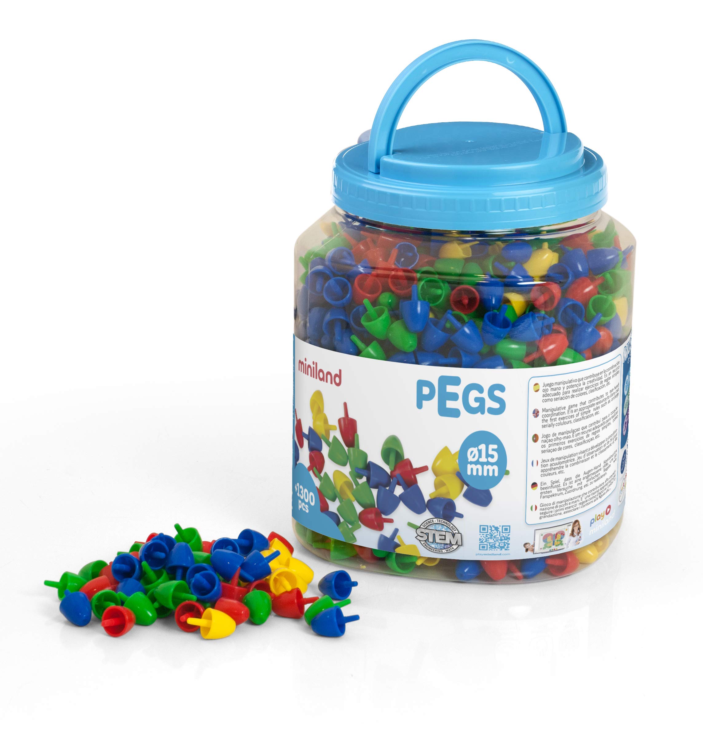 Miniland 15 mm Pegs in Jar (1300-Piece) 31815