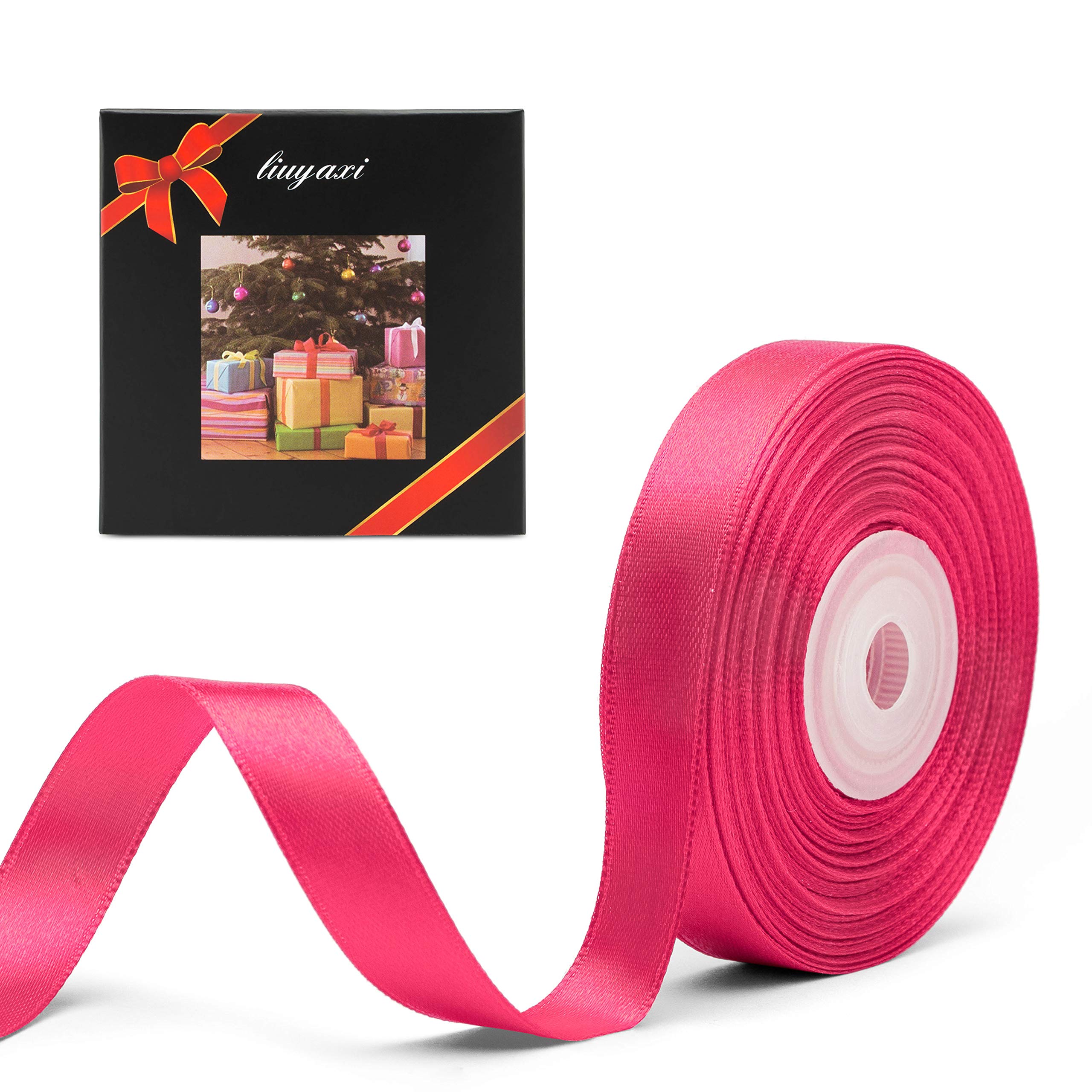 Photo 1 of Solid Color Double Faced Hot Pink Satin Ribbon 5/8" X 25 Yards, Ribbons Perfect for Crafts, Wedding Decor, Bow Making, Sewing, Gift Package Wrapping and More