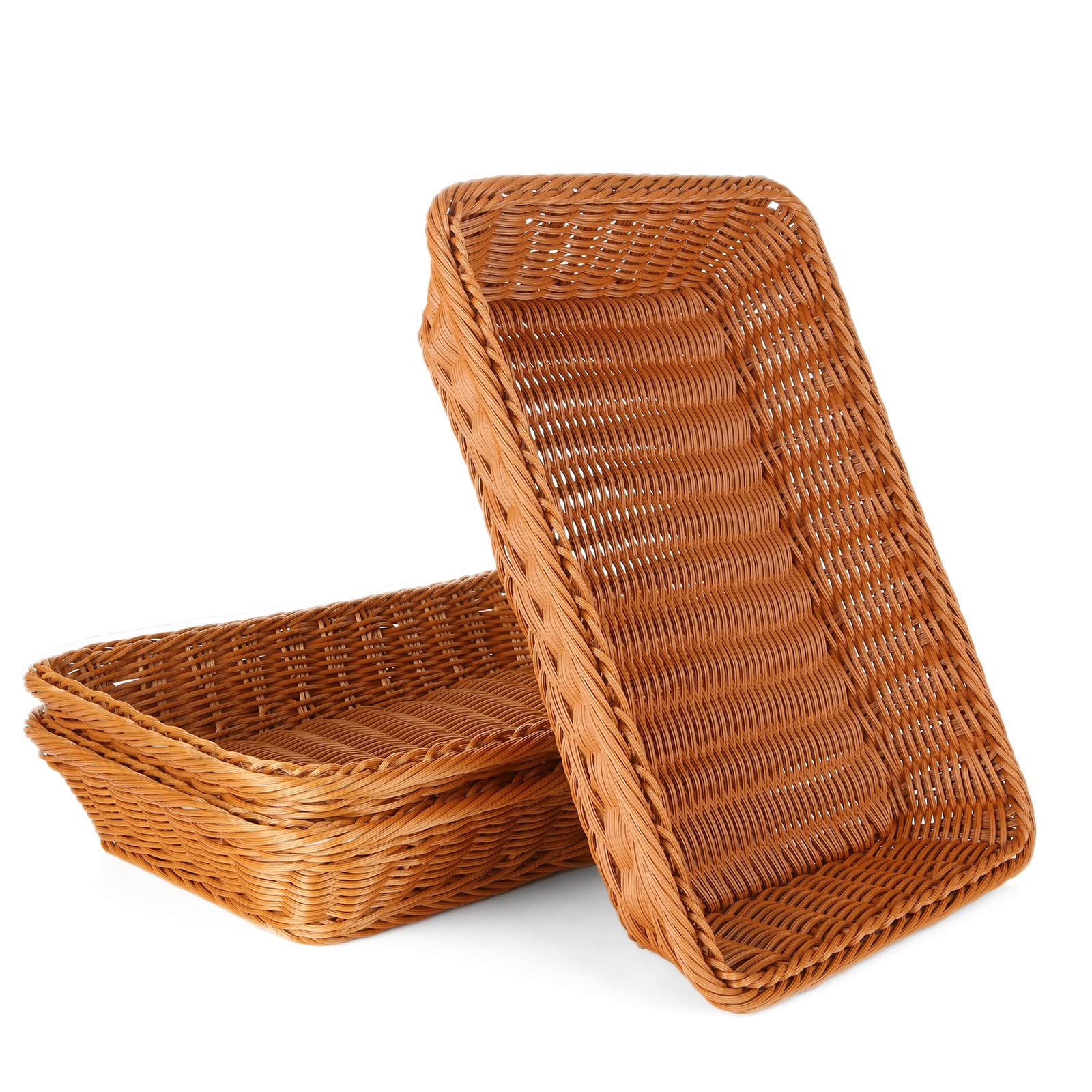 GOYADA 3PCS Rectangular Wicker Storage Baskets, 35x25x7cm Hamper Baskets for Gifts Empty, Poly Wicker Basket Rattan Basket for Kitchen, Shelves, Table, Wardrobe