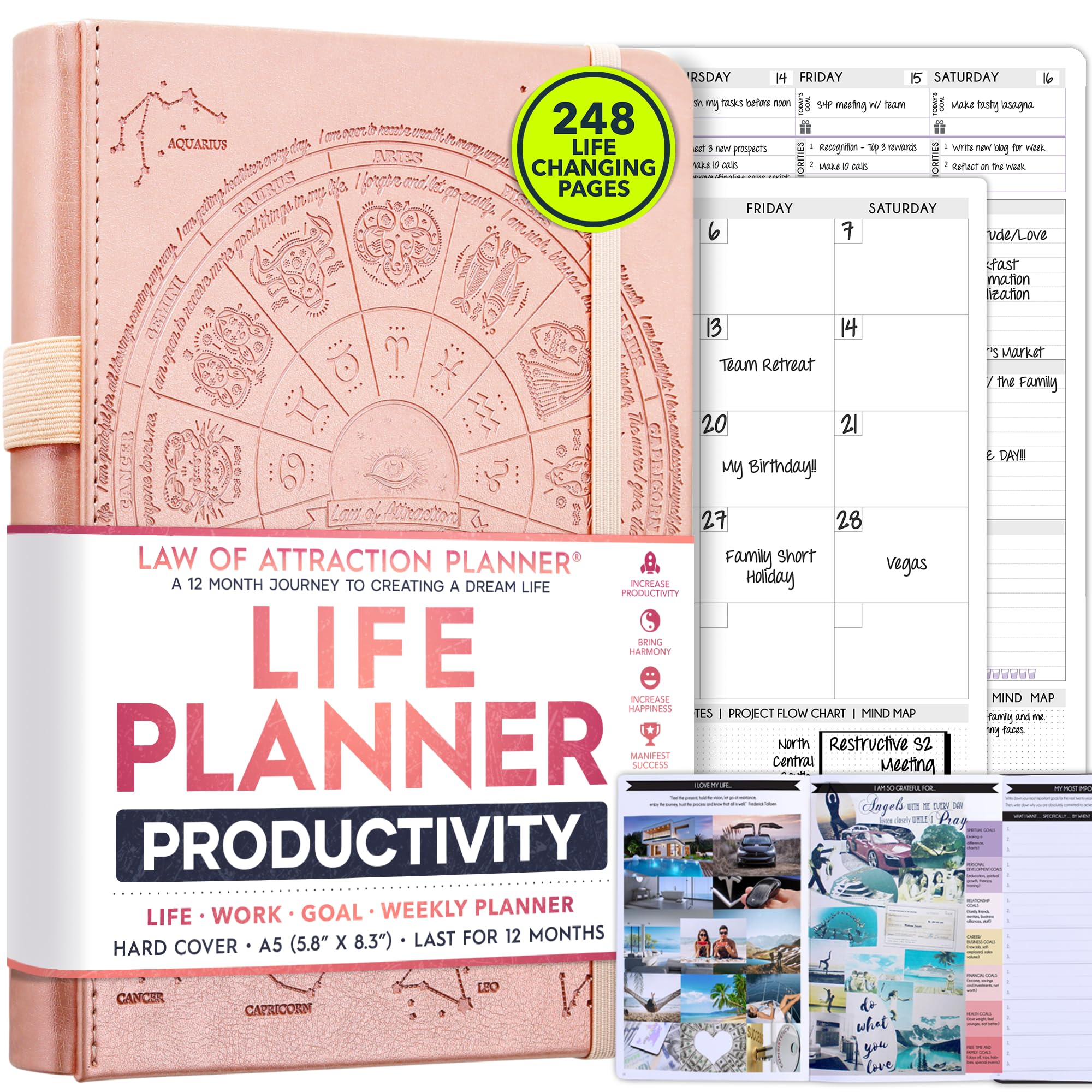 Freedom Mastery - Weekly & Monthly Planner | Gratitude Journal for Woman & Men | Personal Organiser for Productivity & Mental Health | Include Stickers & Foldable Vision Board – A5 (5.8" x 8.3") — image 1