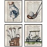 VONTP Golf Wall Art Decor, Golf Room Decor, Golfing Golfer Sports Retro Prints Poster Wall Decorations for Kids Boys Bedroom Man Cave Playroom, 8x10 Set of 4 (Unframed)