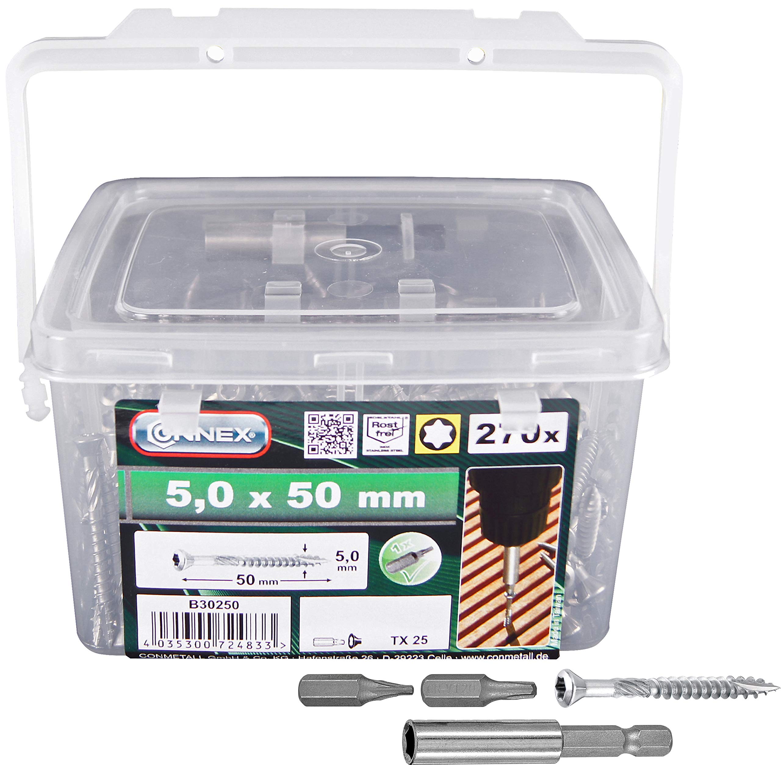 CONNEX B30250 Terrace Screw TX A2 5,0x50,270pcs, 5,0 x 50 mm โ image 1
