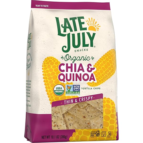LATE JULY CHIA & QUINOA ORGANIC TORTILLA CHIPS, 10.1 OZ BAG