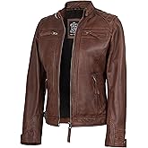 Blingsoul Leather Jacket Women - Quilted Cafe Racer Style Womens Leather Jackets