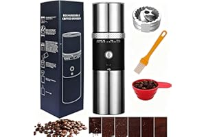 Electric Burr Coffee Grinder,Toycol Portable Cordless Rechargeable Espresso Coffee Bean Grinder,USB Battery Travel Car Coffee Maker with 15 Fine to Coarse Grind Settings for Home Use (Black)