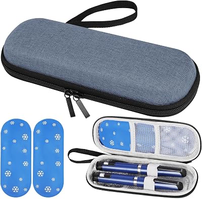 Estuche Insulina Bolsa, Nevera Insulina de Viaje con 2 Bolsas de Hielo Refrigerado TSA, Portátil Estuche Medicamentos para Diabetes con Mosquetón para Viajes Largos y Diarios (Azul)
