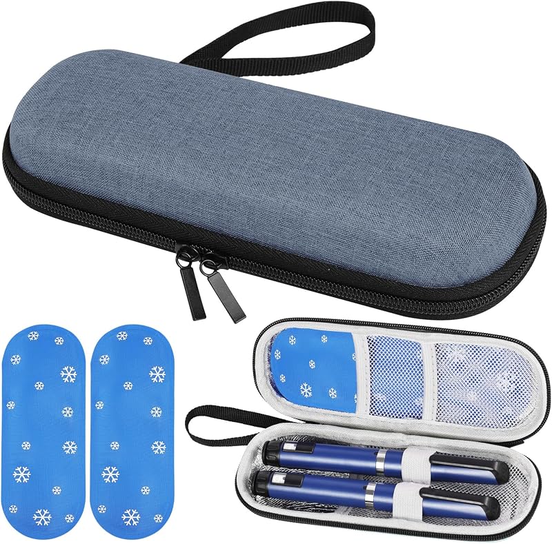 Estuche Insulina Bolsa, Nevera Insulina de Viaje con 2 Bolsas de Hielo Refrigerado TSA, Portátil Estuche Medicamentos para Diabetes con Mosquetón para Viajes Largos y Diarios (Azul) — foto 1 de 8
