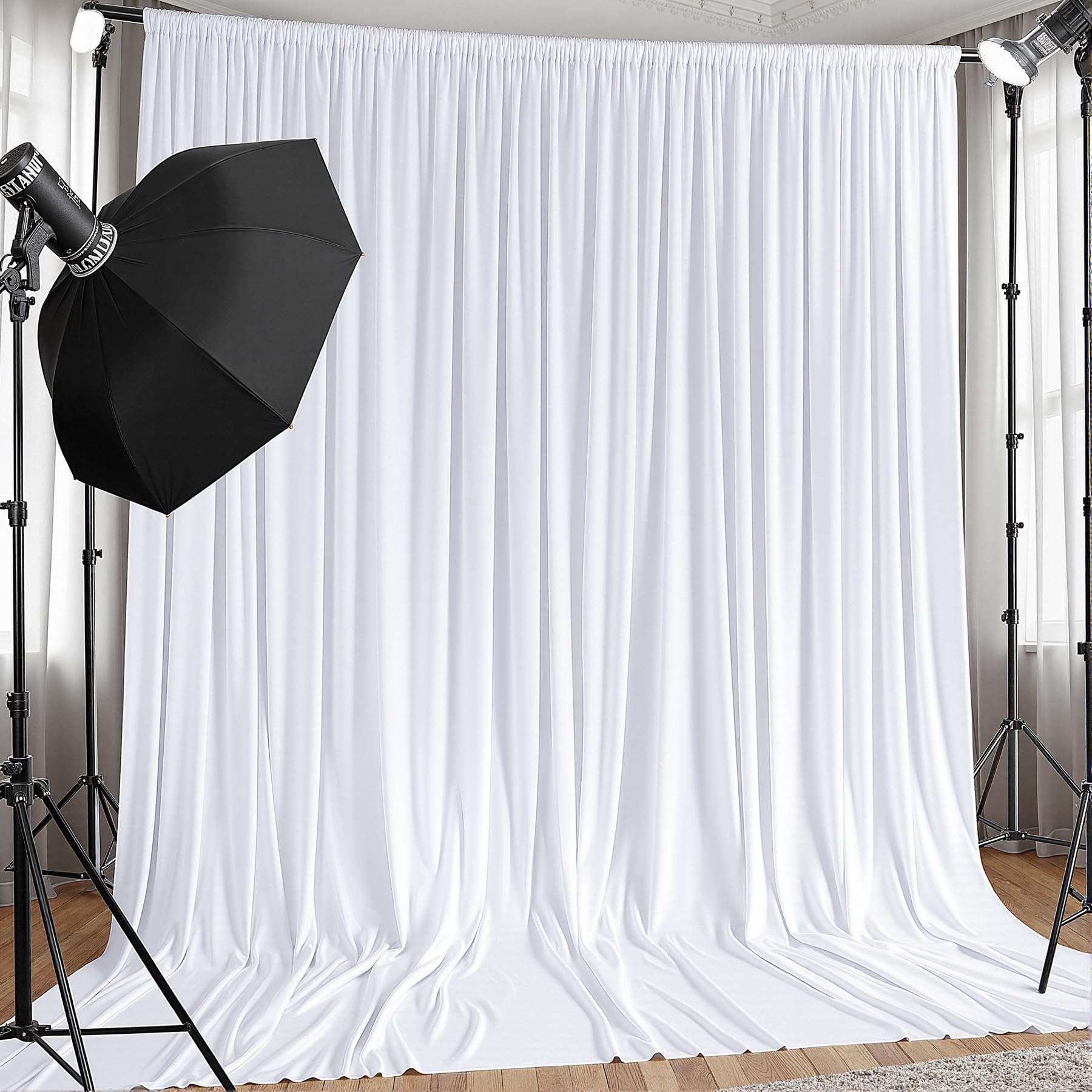 Photo 1 of 10x12 FT White Backdrop Curtain for Parties Wrinkle Free Photo Backdrop Curtains Polyester Wedding Back Drop Cloth Background for Birthday Photography Portraits Pet Photoshoot Prom Decoration