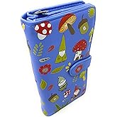 Shag Wear Gnome Forest Large Wallet for Women and Teen Girls Multiple Gnomes Mushrooms Plants Vegan Faux Leather Blue 7"