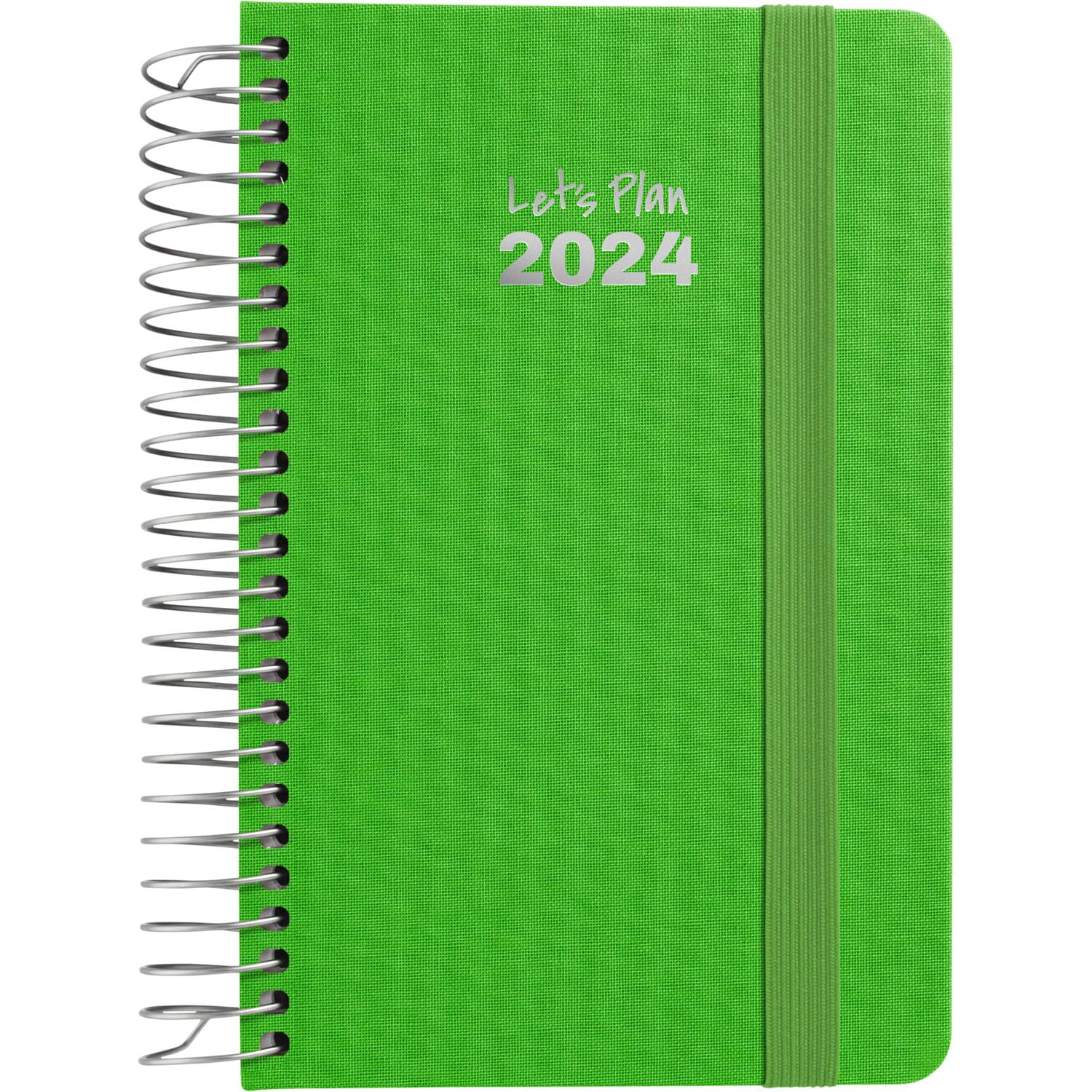 Grafoplás | 2024 Week to View Diary | Green | A6 | Spanish | Spiral | Hard Cover Lined Fabric | Elastic Closure | January to December Year 24 | Fancy Series
