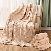 Buryeah 10 Pack Fleece Throw Blankets Bulk, 50 x 60 Inches Soft 3D Checkered Flannel Blankets for Galentine Gifts Couch Sofa Bed Warm Sleepover for Valentine Day Gifts (Beige)