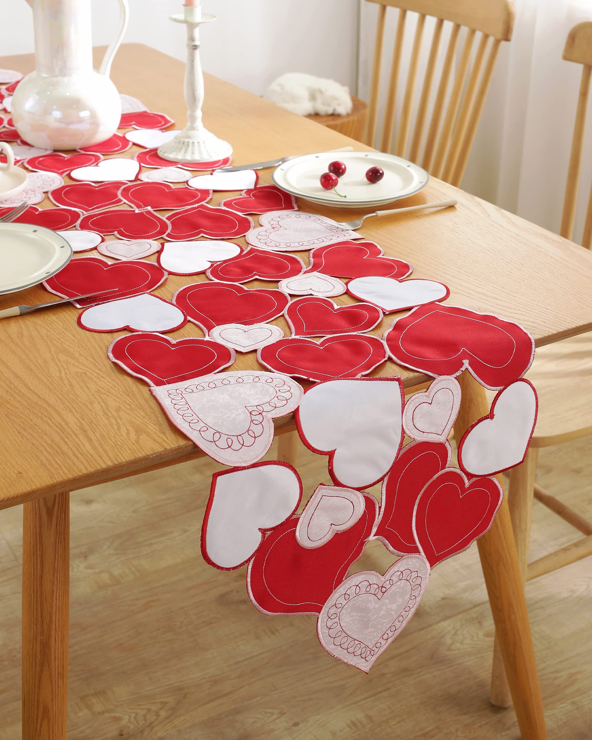 Photo 1 of Valentines Day Decor Valentines Day Table Runner 70 Inches Long Embroidered Red Pink Love Heart Table Runner for Birthday, Wedding Anniversary, Marriage Proposals, Engagements, Romantic Events