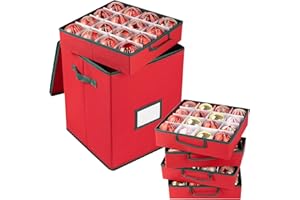 OIAHOMY Christmas Ornament Storage Box with Handle, Christmas Boxes Includes 5 Trays and Zips Holds 80 Ornaments, Holiday Dec