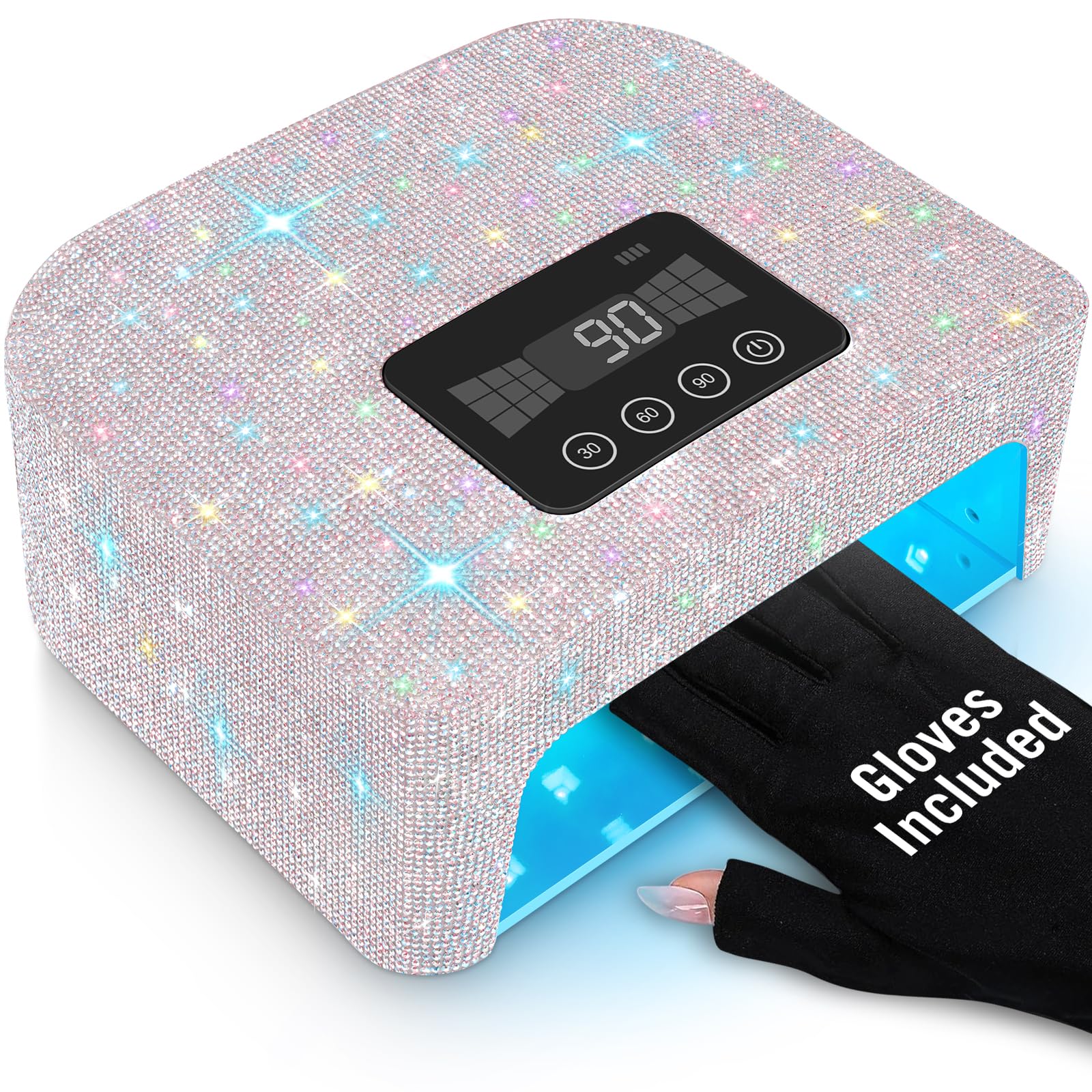 Aedavey Cordless UV Nail Lamp, Rechargeable UV Light for Gel Nails, LED Nail Lamp with 4 Timer Modes, Gel Nail UV Light Decorate with Sparkling Nail Rhinestones (Sparkly White) Image