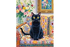 Fountor Cat Paint by Numbers Kit for Adults Beginner, Black Cat Adult Paint by Number Kits on Canvas Without Frame, Cat Flowers Oil Painting by Numbers for Home Decor Gift 16” W x 20”L