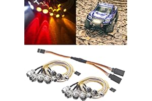 HIRCQOO 2Pack 8LED 8mm 2Red,8mm 2White & 5mm 4Yellow RC Car LED Light Headlights Taillight Lighting with JR Y Cable Compatible with Traxxas HSP Redcat RC4WD Axial HPI Kyosho Arrma 1/8 1/10 DIY RC Car Truck