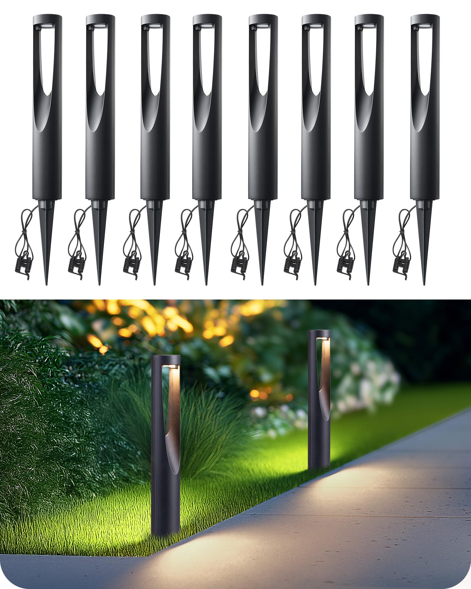 Photo 1 of EDISHINE Low Voltage Landscape Lighting, 12V 2W 150LM 3000K Outdoor Landscape Light with Connectors, Waterproof Electric LED Pathway Lights Wired for Path Yard Garden, CRI80 8 Pack