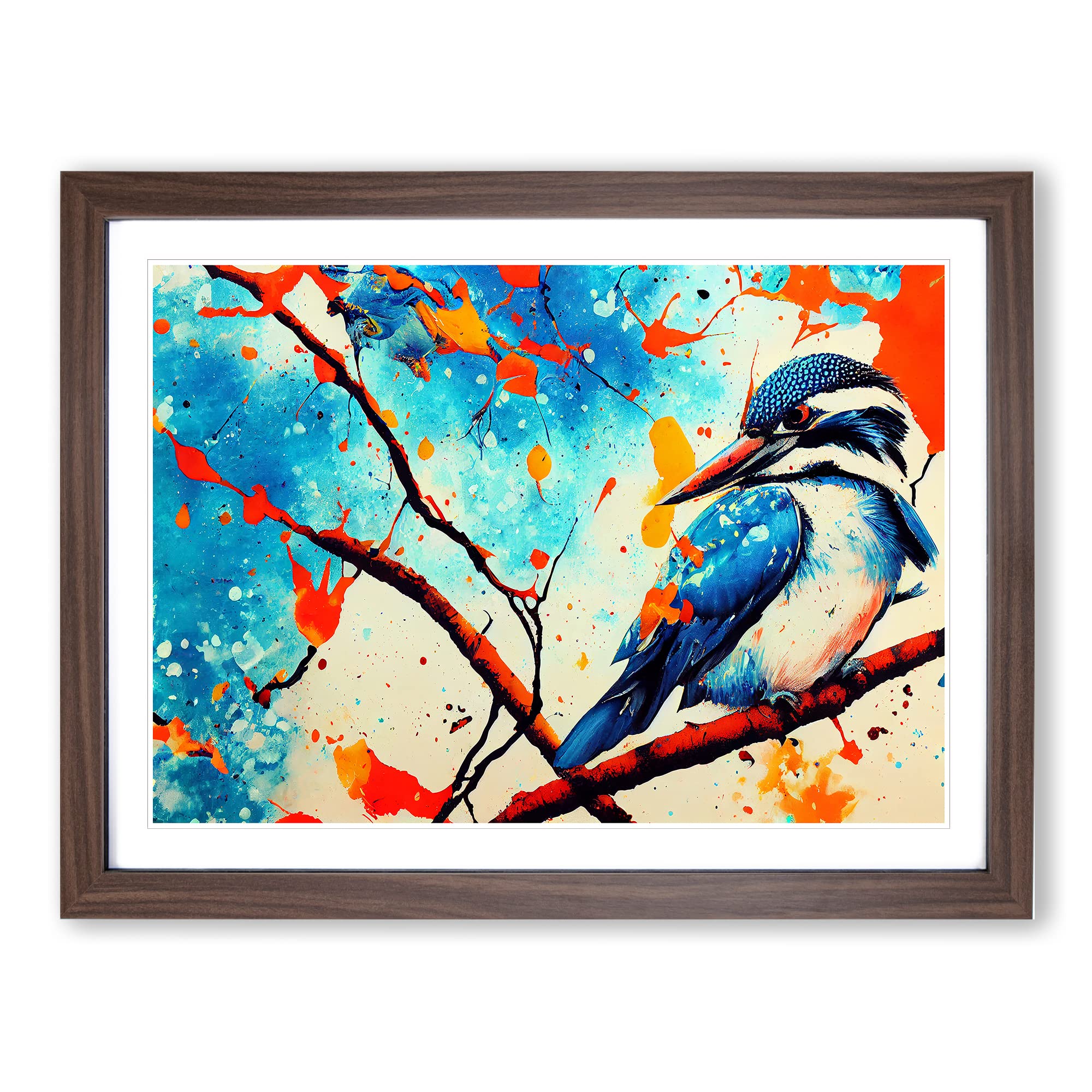 Kingfisher Bird Splashed Vol.5 Abstract Framed Print | A4 Walnut Framed Wall Art | Ready to Hang | Abstract Fantasy Picture | Living Room Bedroom Lounge Office