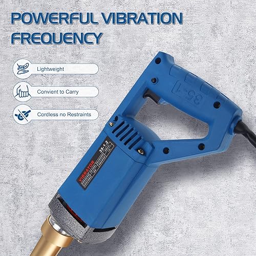 Geeyae Concrete Vibrator, 3/4HP 13000VPM Electric Hand Held Power Concrete Vibrator 800W 110V w/ 4FT/1.2M Shaft Rod Concrete Tools Electric Concrete Vibration Geeyae Concrete Vibrator, 3⁄4HP