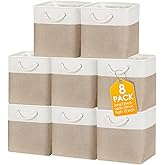meekoo 8 Pack Collapsible Storage Bins Fabric Storage Bins Polyester Fabric Baskets with Handles Linen Closet Organizer for Shelf Home Closet Towels Toys(12 x 12 x 12 in,Beige)