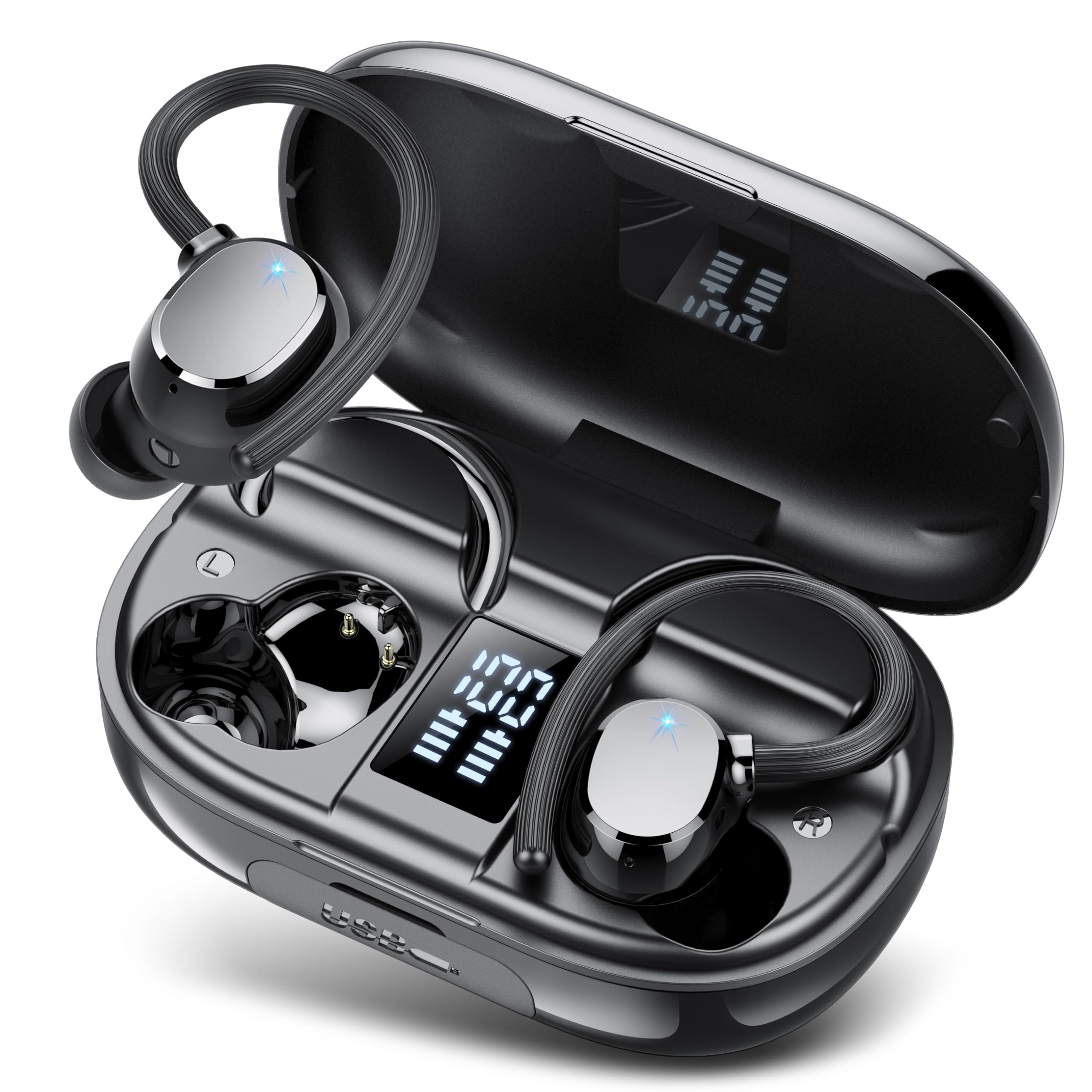 Photo 1 of Ear Buds Wireless Bluetooth Earbuds Sport 2025 New Bluetooth 5.3 Headphones with LED Display 128H Playtime Powerful Bass Over Ear Earphones with Earhooks IP7 Waterproof for Gym/Running/Workout