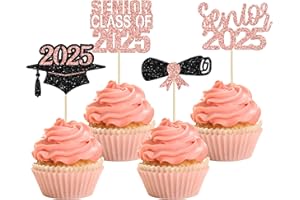 Gyufise 24 Pack Graduation 2025 Cupcake Toppers Rose Gold Glitter Grad Cap Diploma Cupcake Picks Class of 2025 Senior Graduation Cake Decorations for Graduation Theme Party Supplies