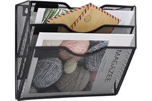 COSYAWN Wall File Holder 3 Pocket Mesh Hanging Wall Organizer Vertical Hanging File Folder Holder Magazine Rack with Nametag Label for Mail Paper Organization,Black