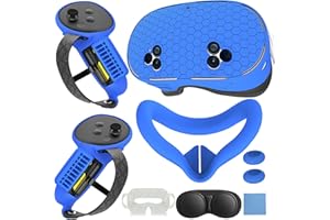 MLEMONVR 7in1 VR Silicone Cover Set Accessories Compatible with Meta/Oculus Quest 3s Included Upgrade Battery Opening Controller Grips, Headset Shell Cover Silicone Face Cover_Blue