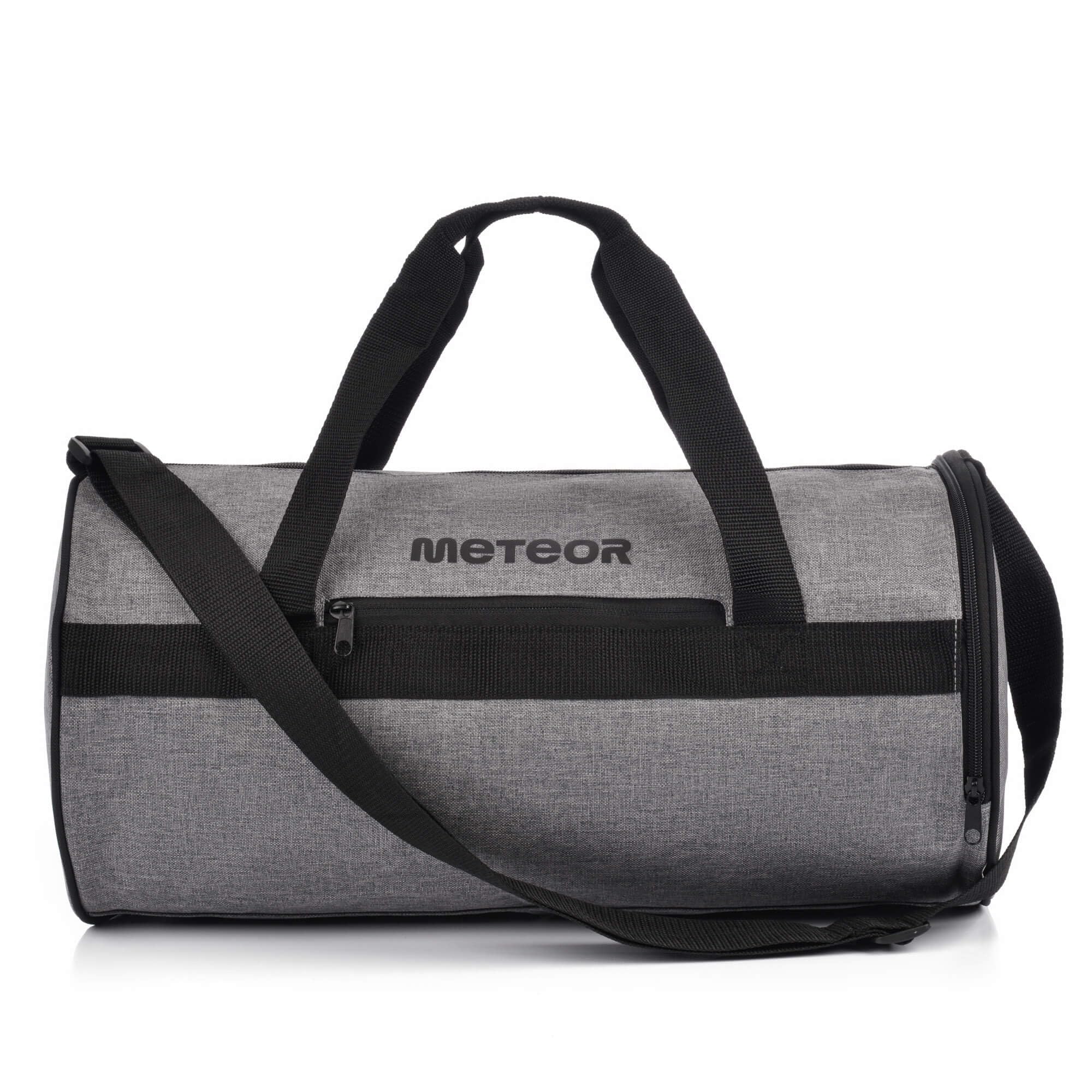 meteor Gym Duffel Cabin Holdall Bag - Lightweight Sports Luggage with Shoe Compartment, Shoulder Strap, Underseat Hand Size for Travel Workout Weekend Overnight (Heather Grey/Black, 48x25x25 cm)