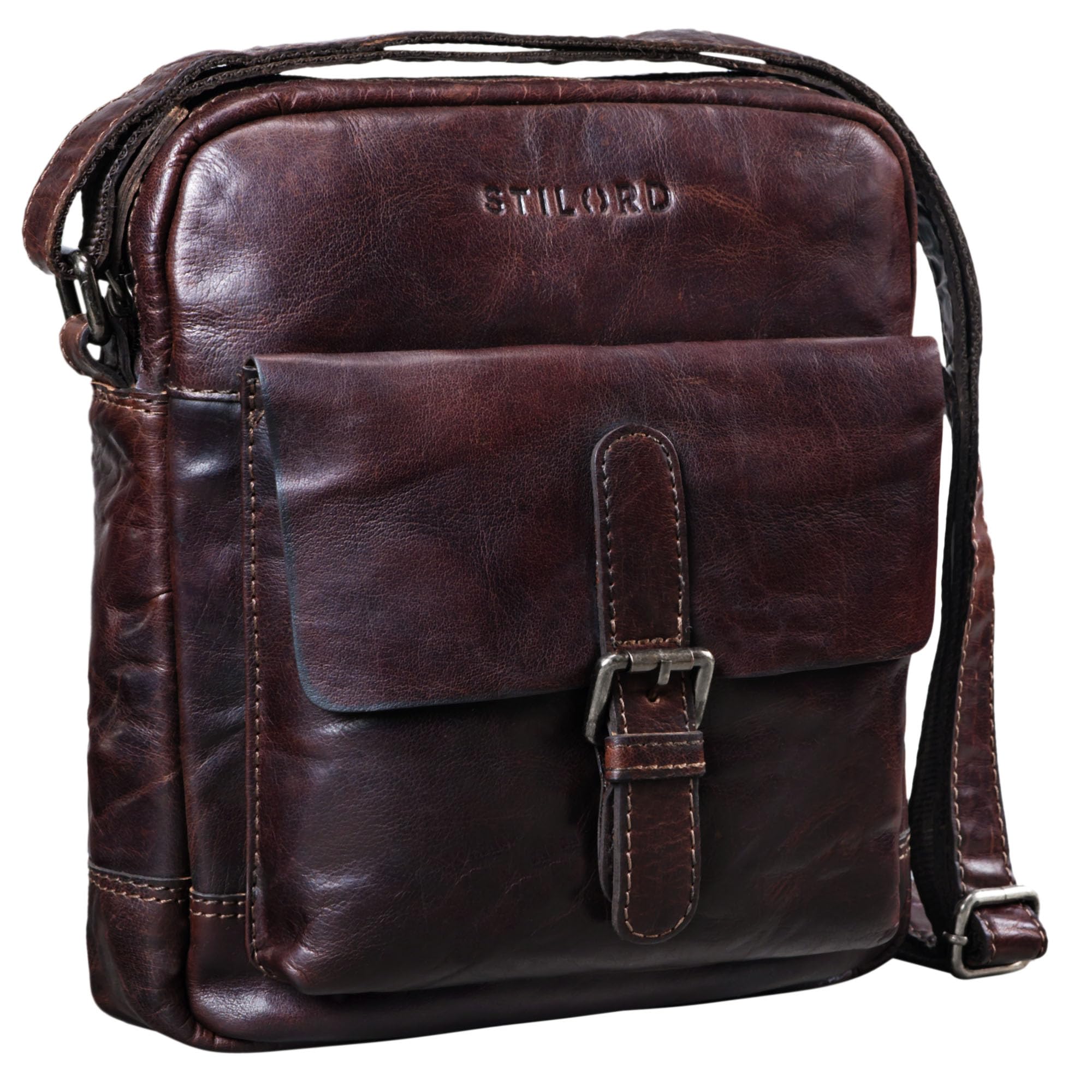 STILORD "Luan" Small Shoulder Bag Leather Vintage for Women and Men Messenger Bag with Tablet Compartment 10.1 Inches Cross Body Bag in Genuine Leather Colour:Espresso Brown