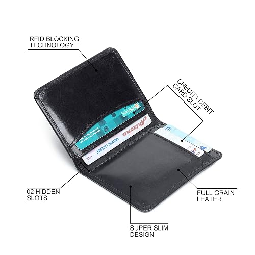 thumbnail image 2 of FOXHACKLE Leather Credit Card Holder For Men,Thin Bifold RFID Blocking Wallet, Slim Front Pocket Minimalist,Small Card Case (Hunter Brownish 2 of 14