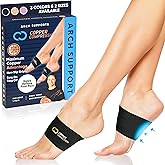 Copper Compression Arch Support Sleeves. Targeted Compression for Plantar Fasciitis Symptoms, Pain, Flat Feet & High Arches. Breathable Support for Men & Women - Black