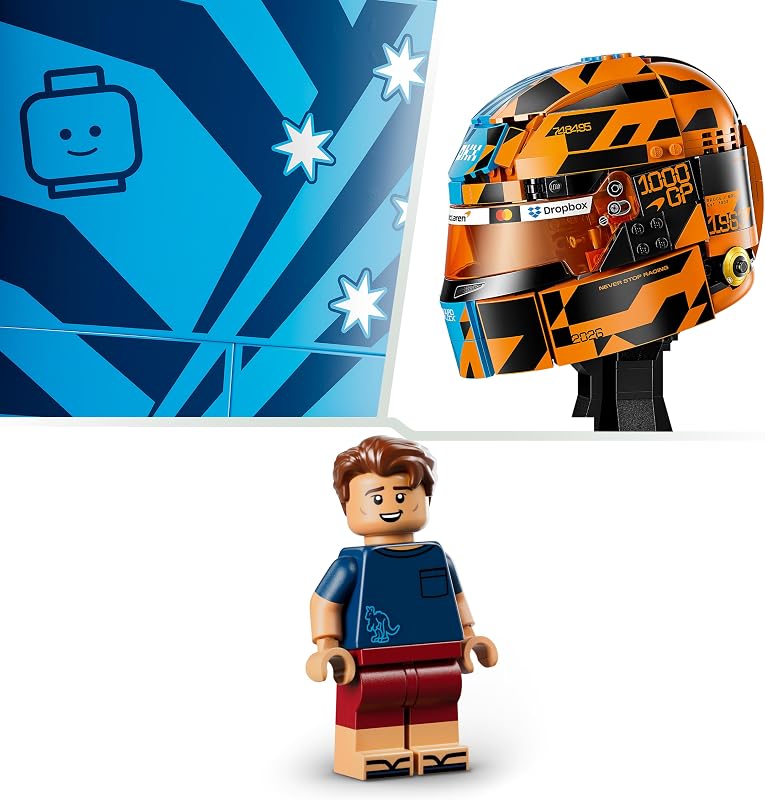 Editions McLaren MasterCard F1 Team Casque d’Oscar Piastri - Objet Formule 1 - Maquette avec Minifigurine Collector - Cadeau dès 14 Ans pour Garçon, Fille ou Adulte Fan de Sport Automobile 43017