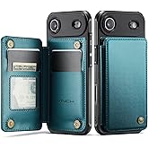 Vinich for iPhone 17 Air Wallet Case with Card Holder, RFID Blocking Credit Slots Kickstand Shockproof Phone Cover Fit for iPhone 17 Air 6.5" Bluish Green