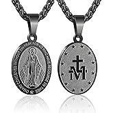 RS Virgin Mary Necklace for Men Boys Miraculous Medal Stainless Steel Mary Mother of God Pendant Mary Charm