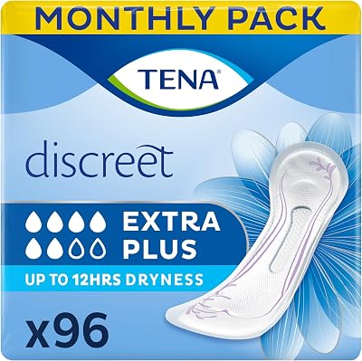 TENA Discreet Extra Plus Incontinence Pads 96 Pack 6 x 16 Count for Women
