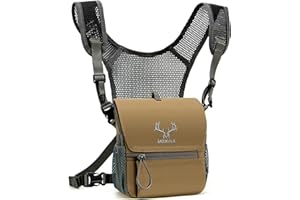 MOXULE Binoculars Harness Chest Pack: Bino Bag with Magnetic Lid and Rain Cover for Hunting, brown, Sporty