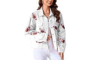 Xunger Women’s Football Corduroy Sequin Jacket Cropped Distresses Rugby Patched Shacket Coat