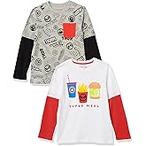 Amazon Essentials Disney | Marvel | Star Wars Boys and Toddlers' Long-Sleeve 2-in-1 T-Shirts, Pack of 2