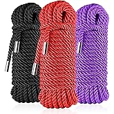 Soft Silk Tying Rope - Skin-Friendly Shiny Colored Nylon Binding Ropes | Durable Multi-Purpose Satin Braided Twisted Decorative Cord, Thickness 8MM, Each 32-foot long (Black Red Purple)